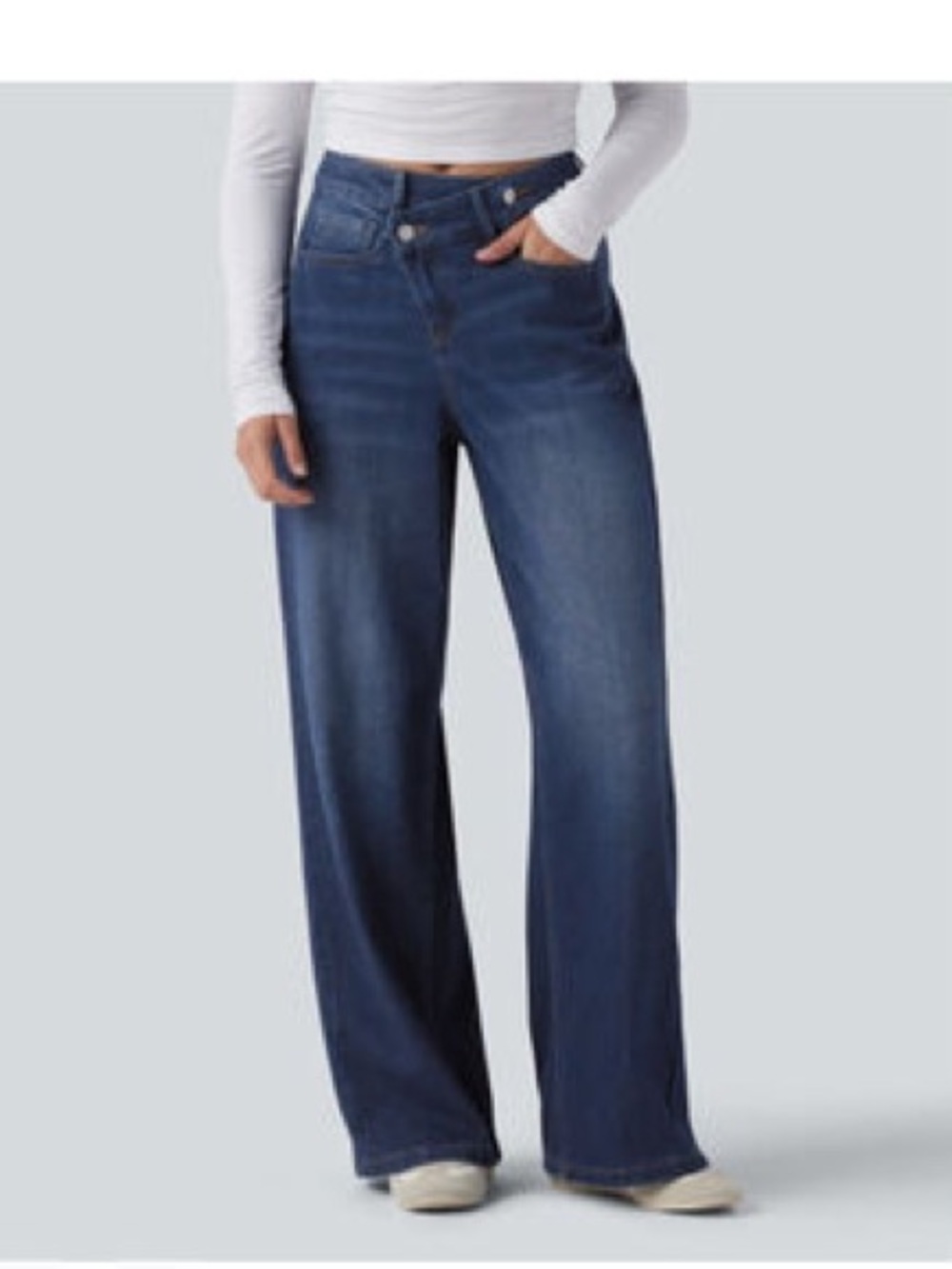 Halara Flex Asymmetric High-Rise Baggy Jeans Medium Petite Stretch Denim